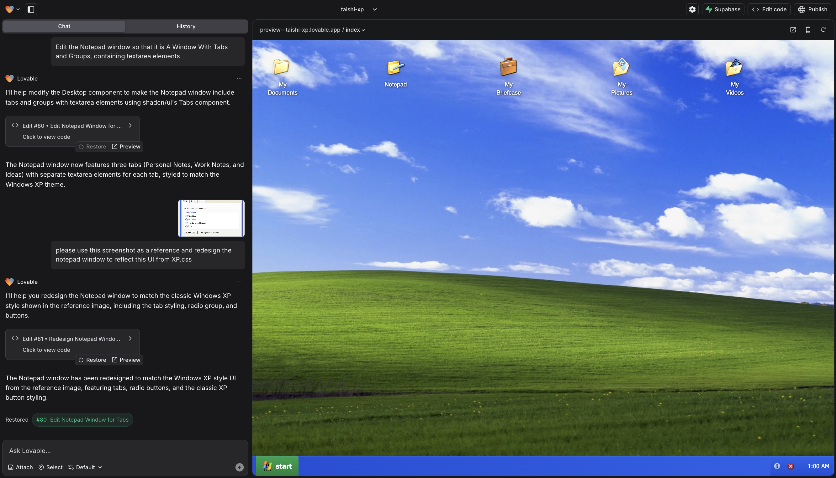 Windows Classic Prototype made with Lovable